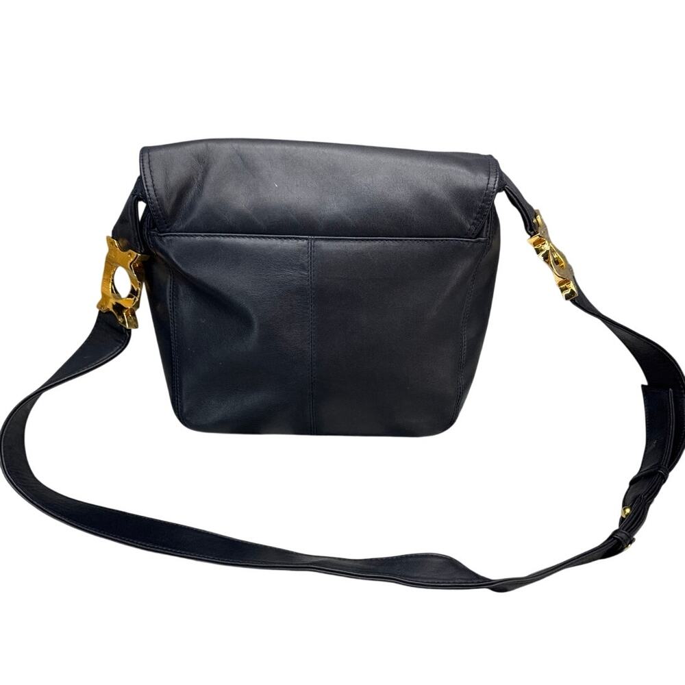 Laura Gayle Vintage Navy Blue Leather Gold Hardware Crossbody Shoulder Bag Purse